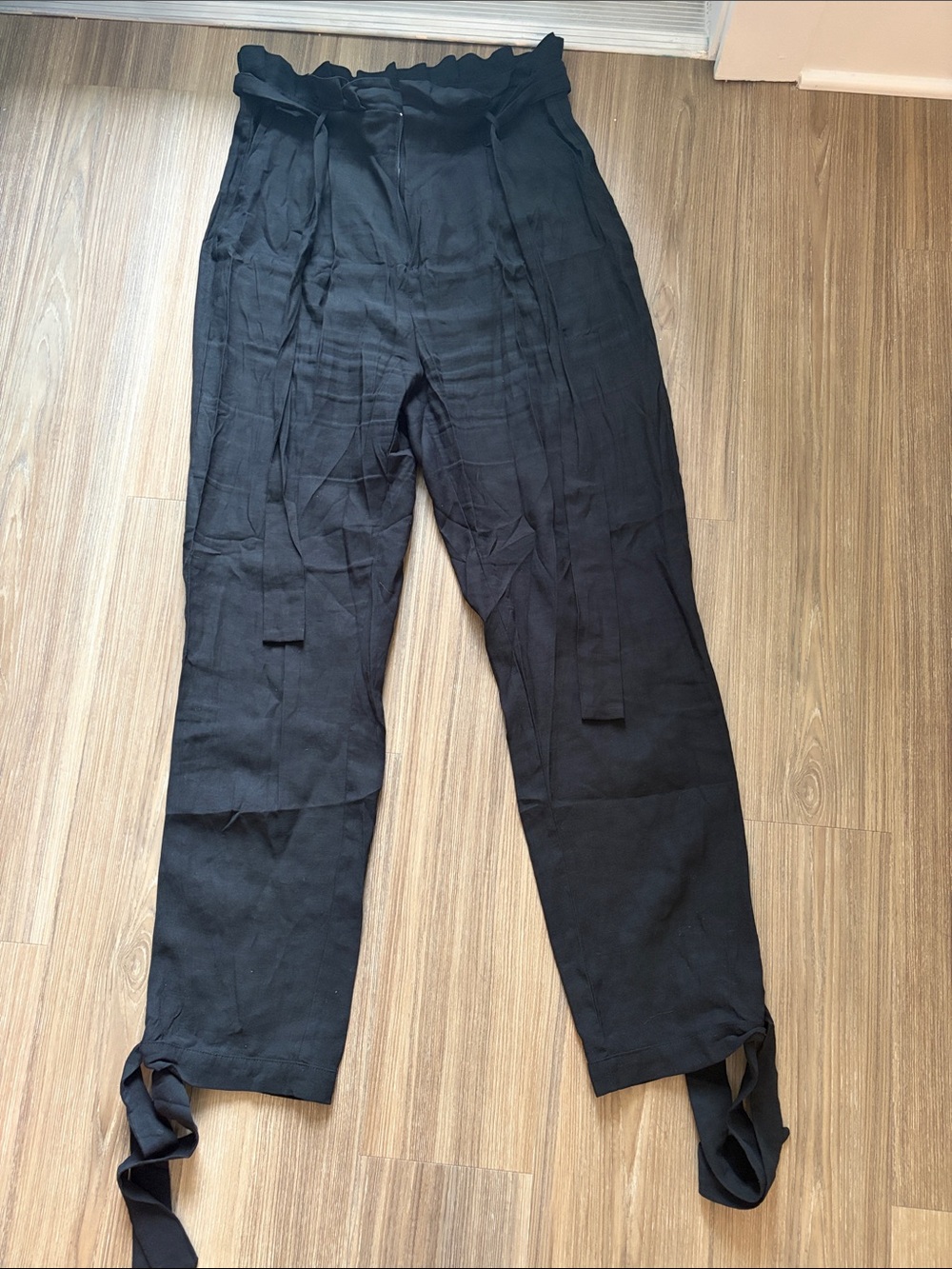 Lulu's Black Paperbag Waist Tie Chinos